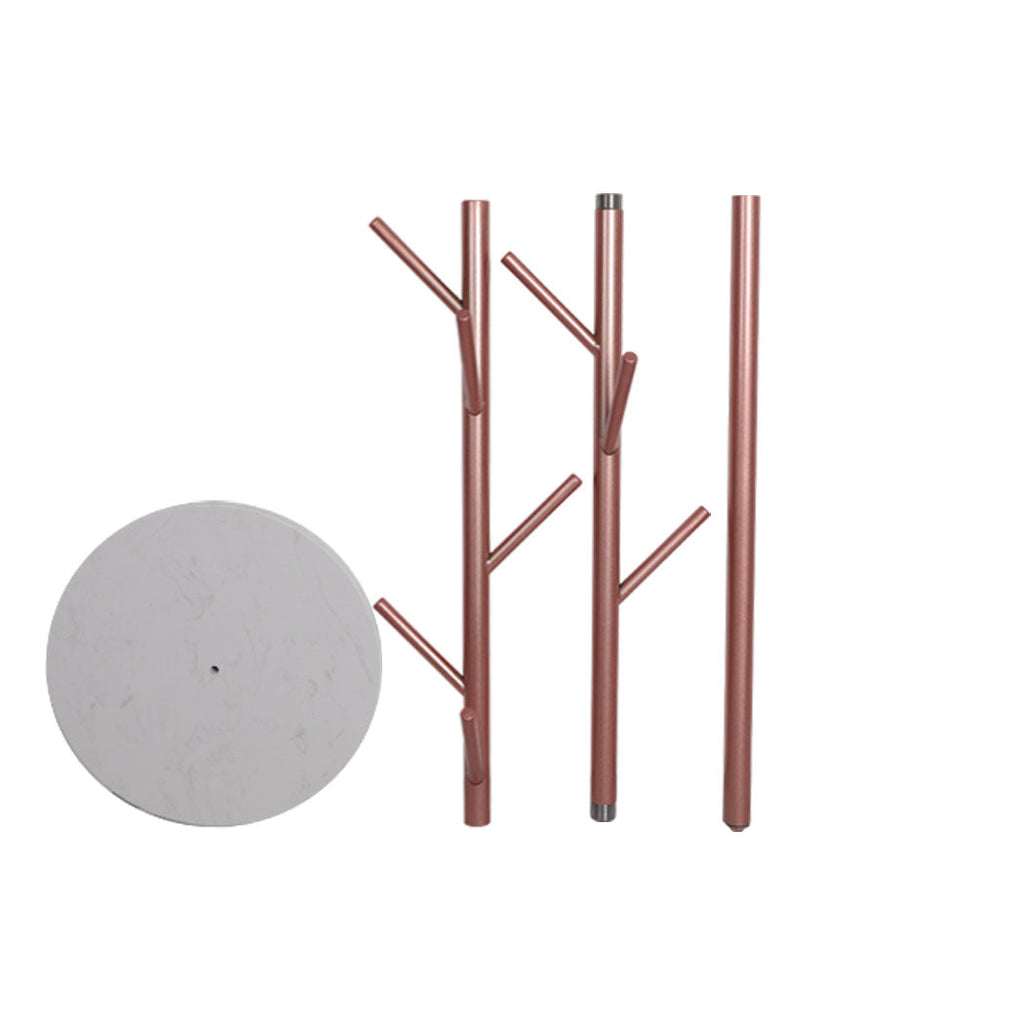 Rose gold freestanding coat rack with eight branch hooks and a faux marble base — view 4