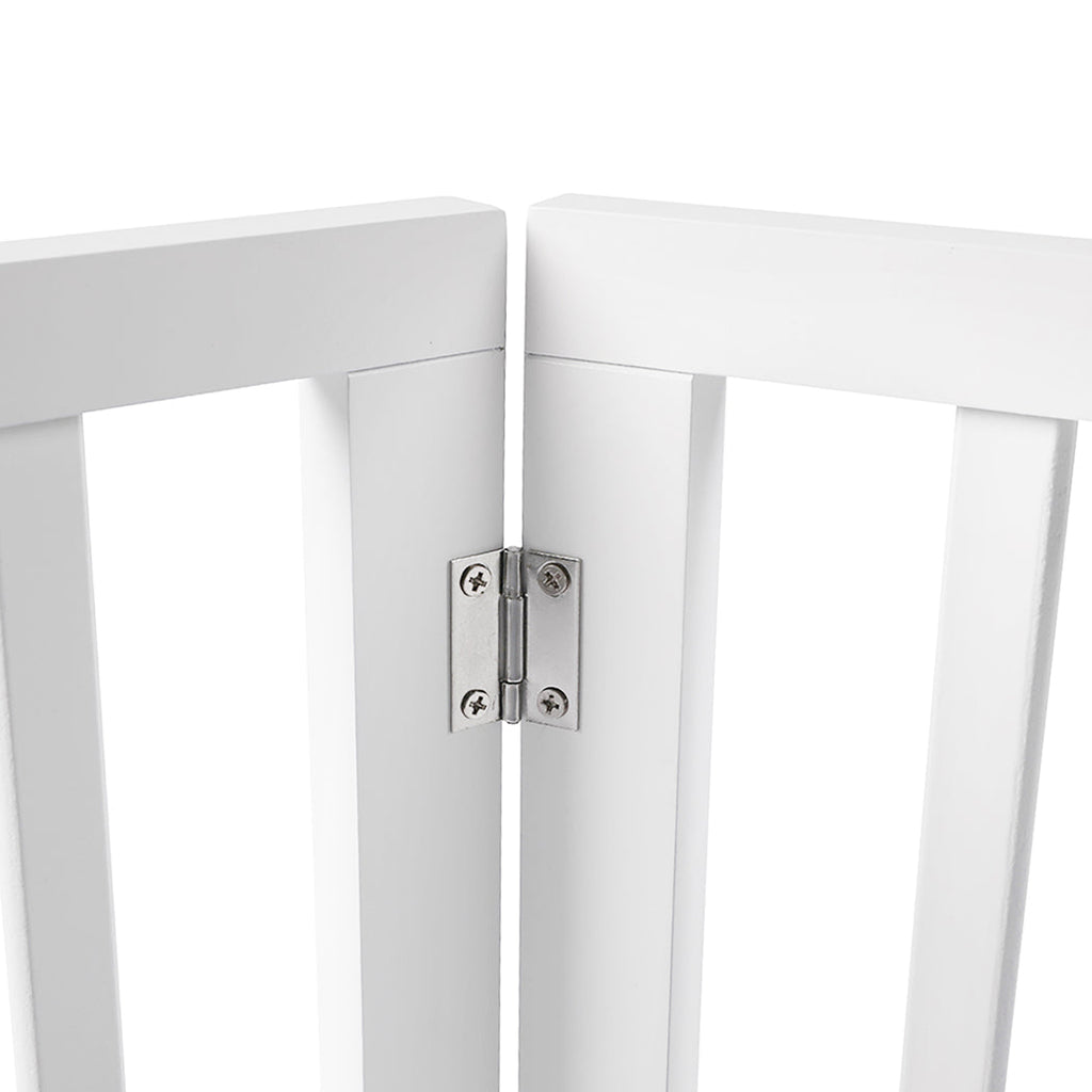 White wooden six-panel free-standing foldable pet gate fence for indoor dog and cat safety — view 4