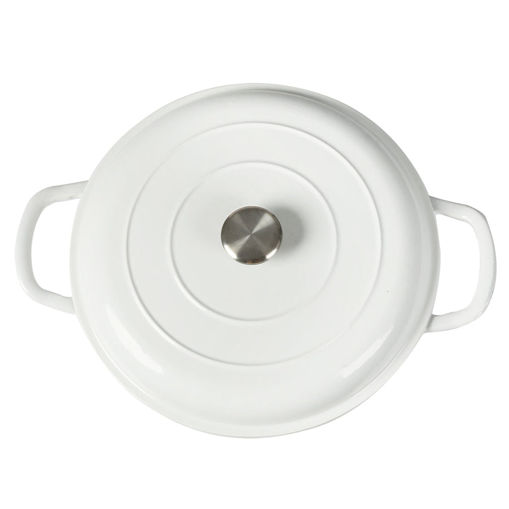 White 3.5L cast iron enamel Dutch oven pan with lid and side handles for cooking. — view 4