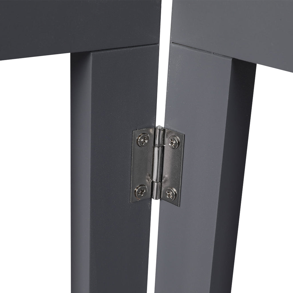 Grey wooden freestanding foldable pet gate with three panels and anti-scratch rubber feet — view 4