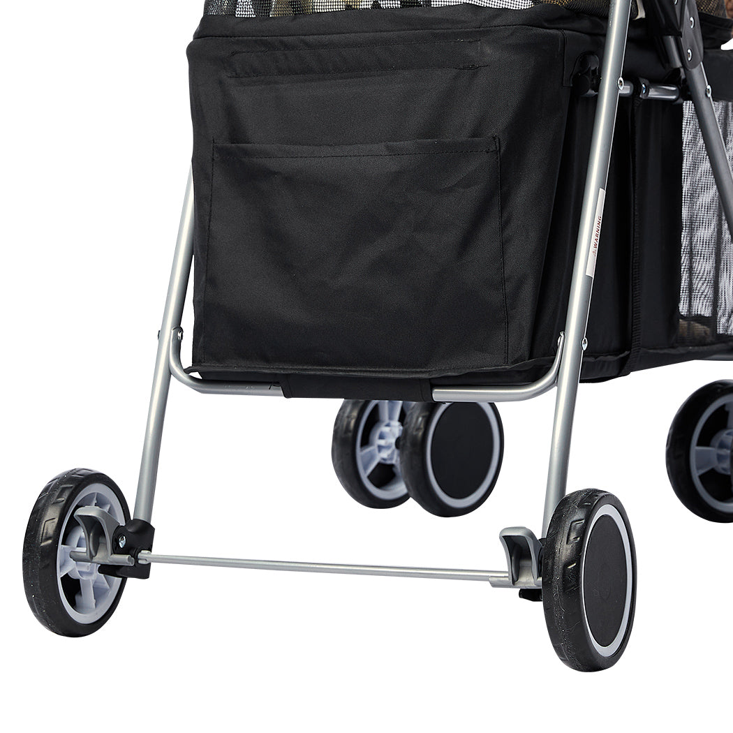 Large black pet stroller carrier with breathable mesh canopy and sturdy steel frame for dogs — view 4