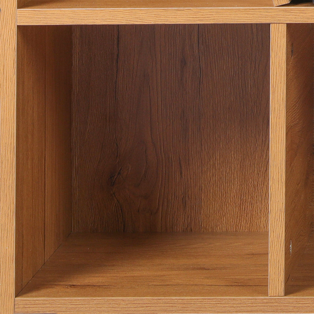 Brown wooden kids bookcase and toy box storage shelf with padded seating cushion — view 4