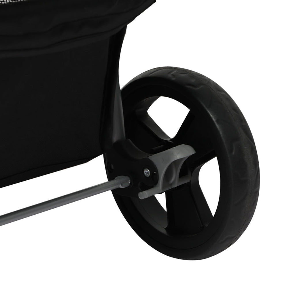 Large black pet stroller with a foldable steel frame, mesh windows, and durable waterproof fabric — view 5