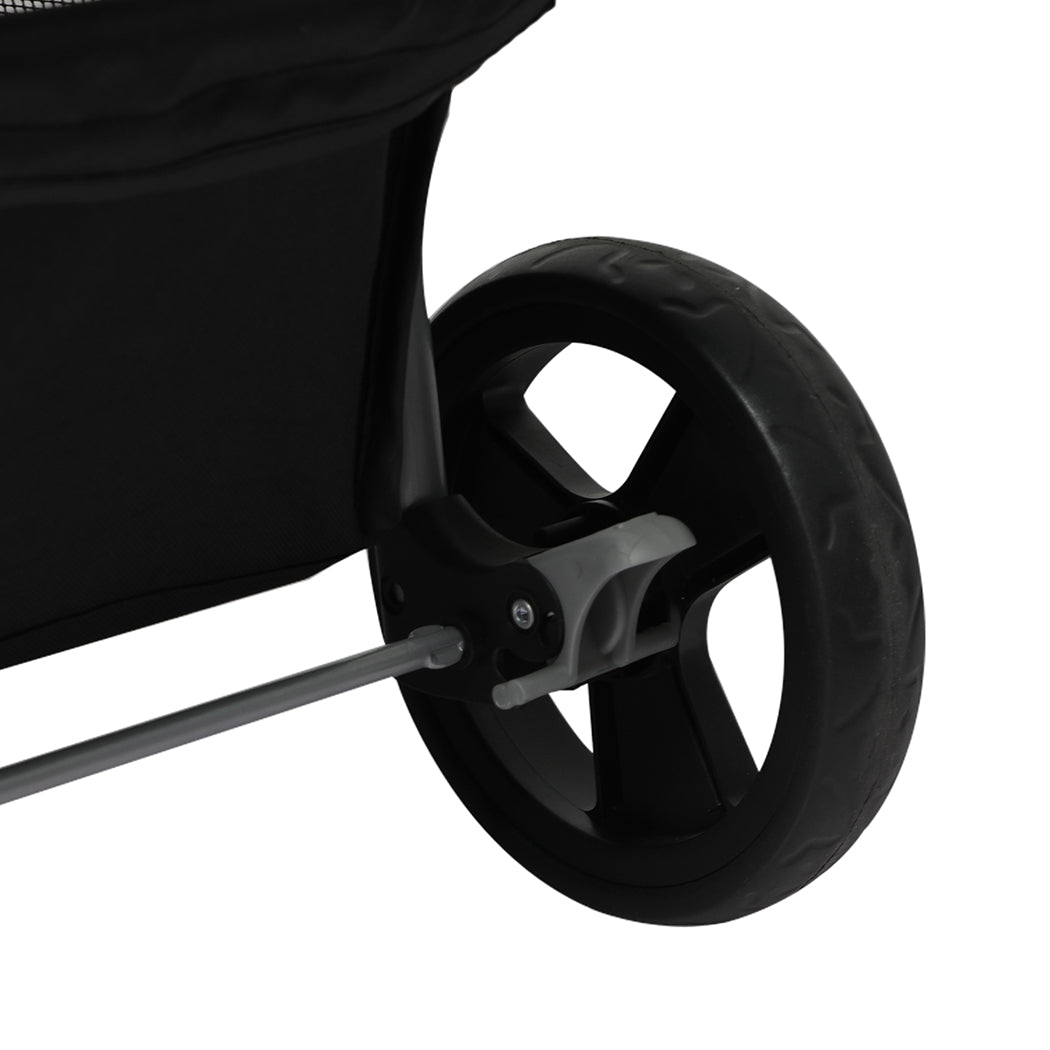 Large black pet stroller with a foldable steel frame, mesh windows, and durable waterproof fabric — view 5