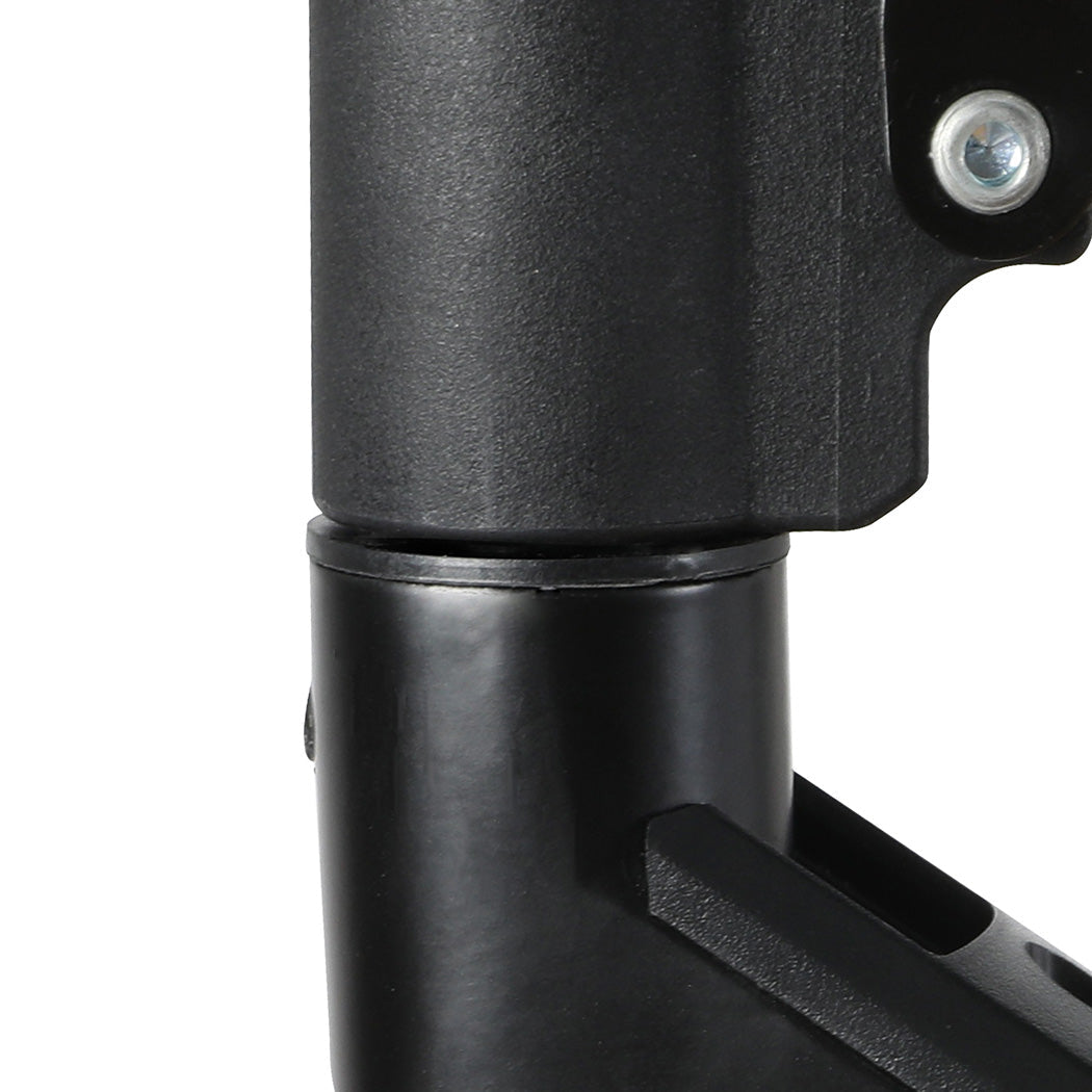 Black dual monitor arm desk mount made of aluminum alloy holding two screens — view 5