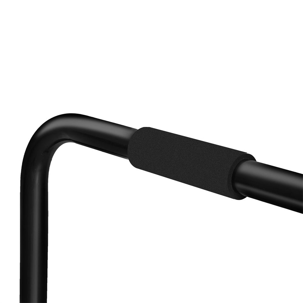 Black adjustable parallel dip bar station made of steel for home gym workouts — view 5