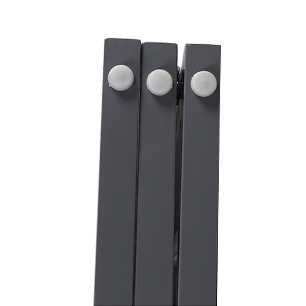Grey wooden freestanding three panel pet gate folded out on a flat floor surface — view 5