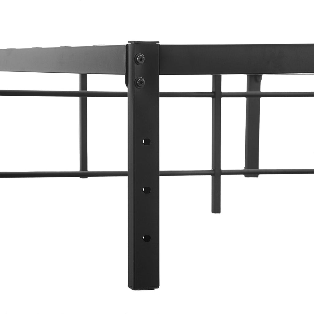 Black heavy duty metal platform bed frame with elevated under bed storage space and sturdy slats — view 5