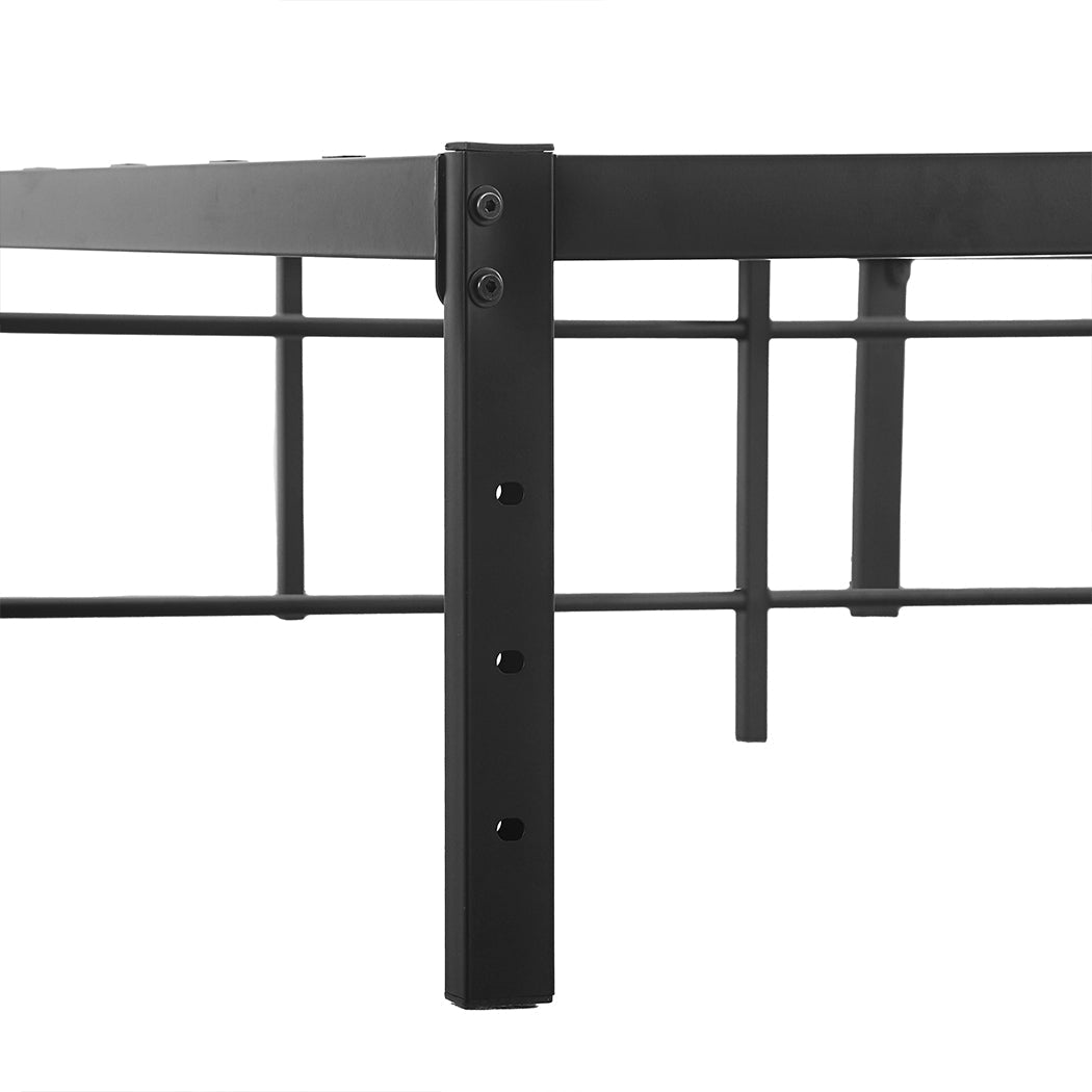 Black heavy duty metal platform bed frame with elevated under bed storage space and sturdy slats — view 5