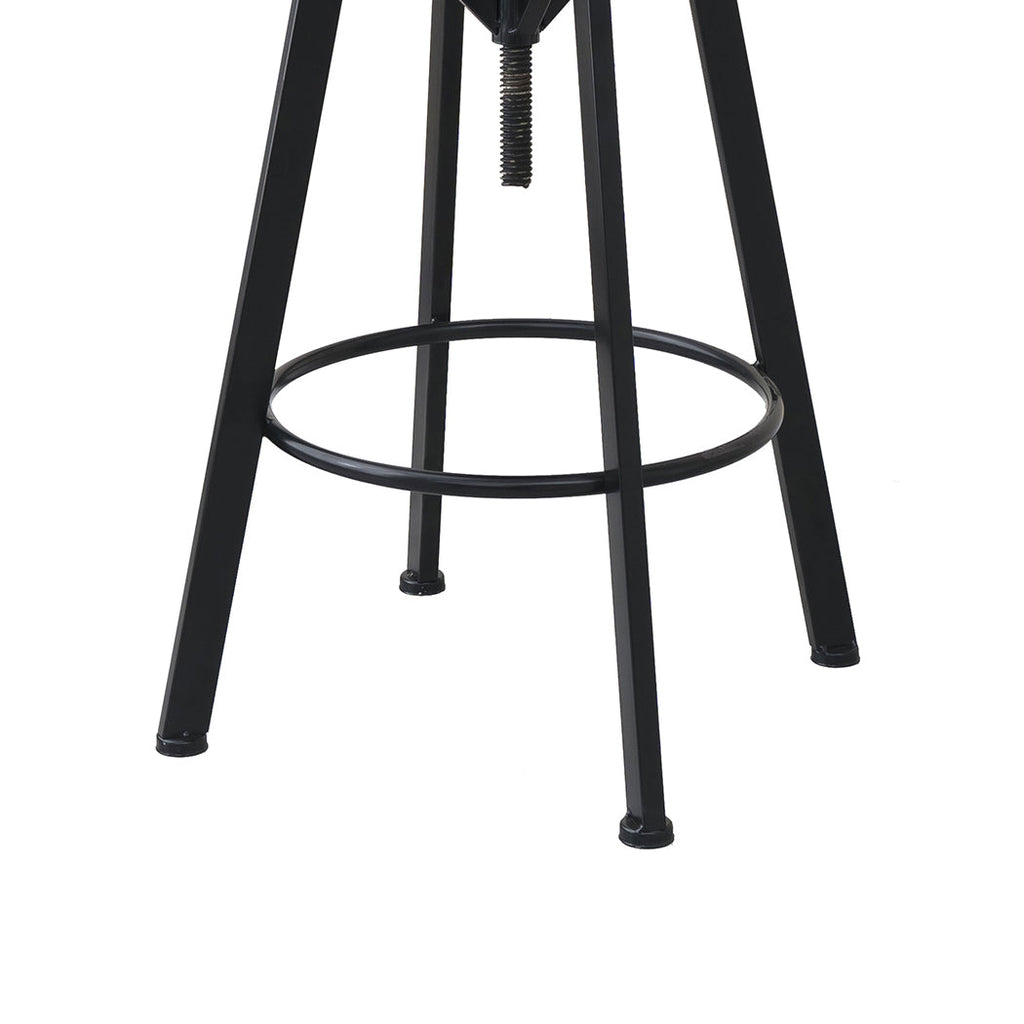 Industrial adjustable bar stool featuring a brown solid pine wood seat and sturdy dark metal frame — view 5