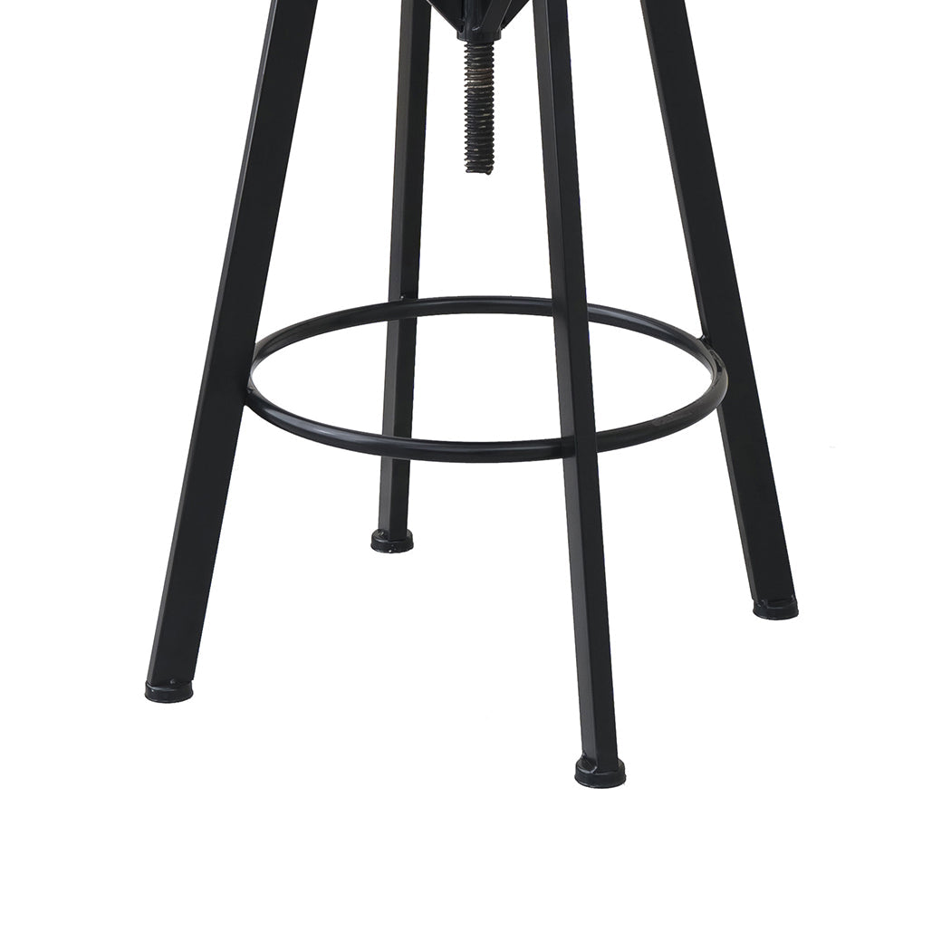 Industrial adjustable bar stool featuring a brown solid pine wood seat and sturdy dark metal frame — view 5