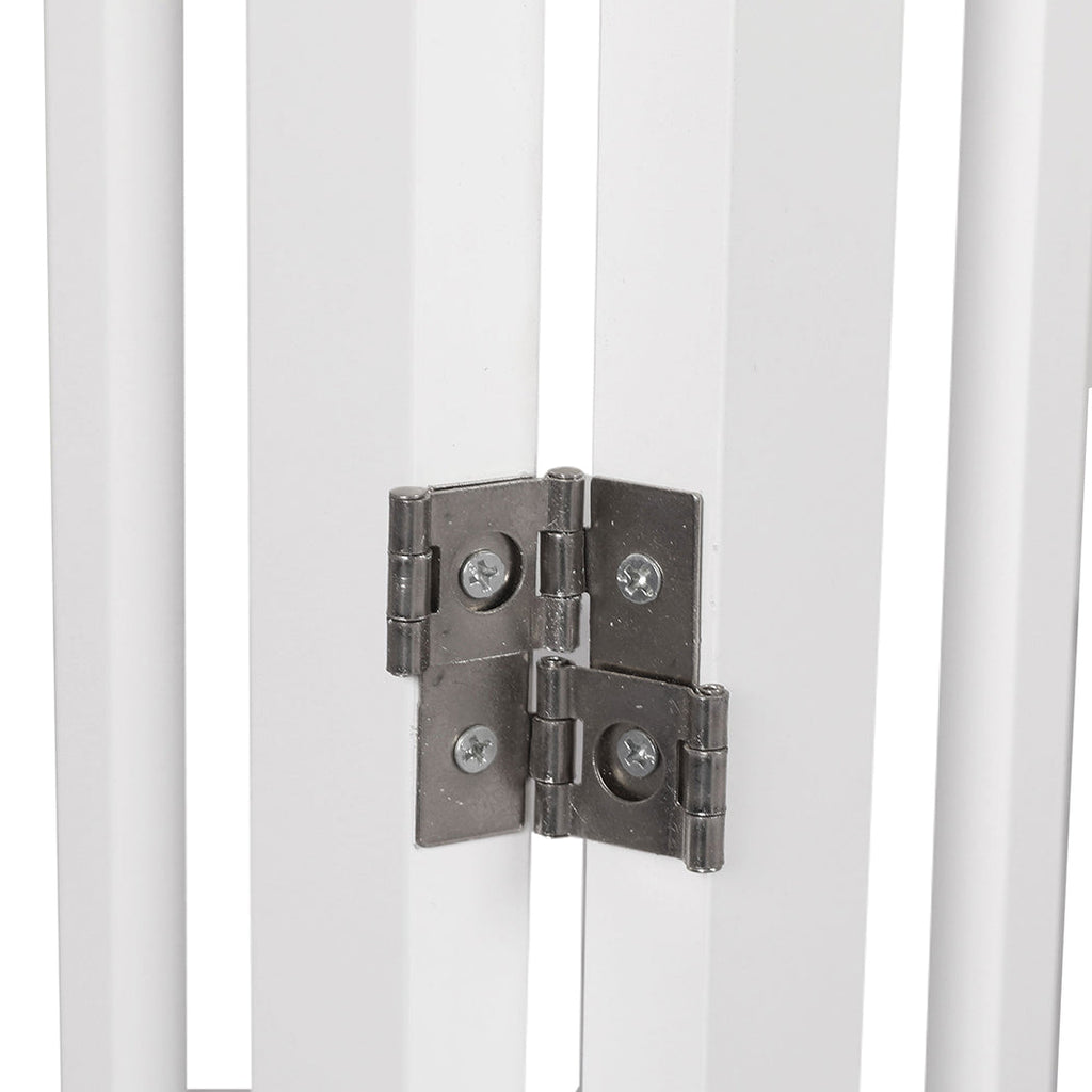 White wooden pet gate freestanding dog fence with multiple folding panels and support feet — view 5