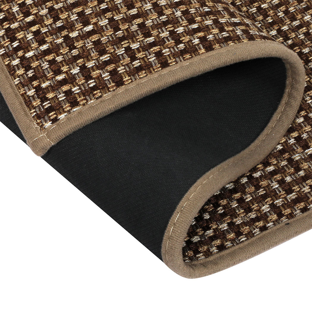 Two piece brown woven kitchen rug set with non slip rubber backing for floor protection — view 5