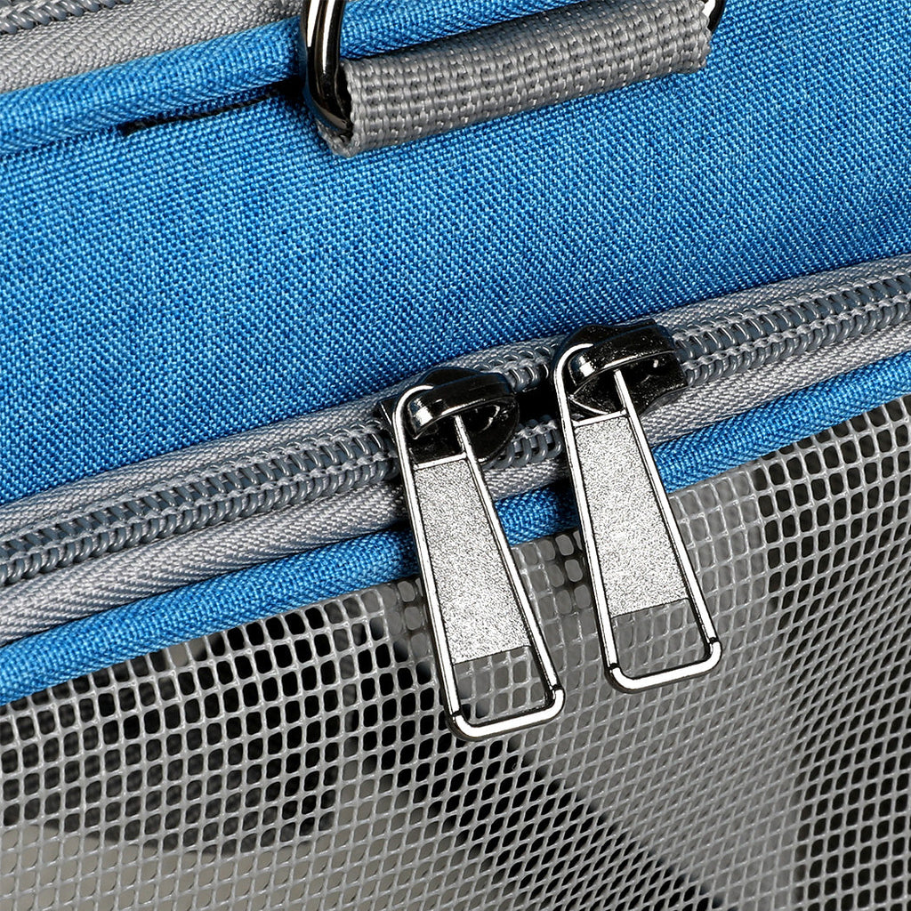 Large blue Pawz portable pet carrier bag with breathable mesh panels and comfortable shoulder strap — view 5