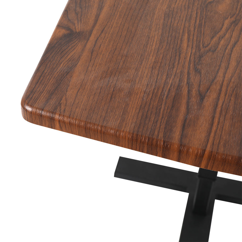 Light brown height adjustable standing desk with steel frame and built in charging ports — view 5