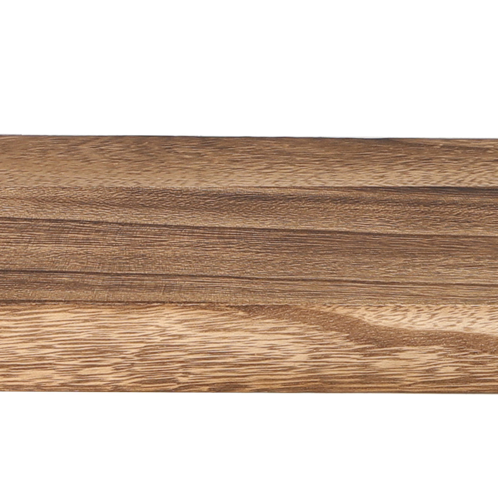 Two natural Paulownia wood floating shelves mounted on a wall displaying decorative living room items — view 5