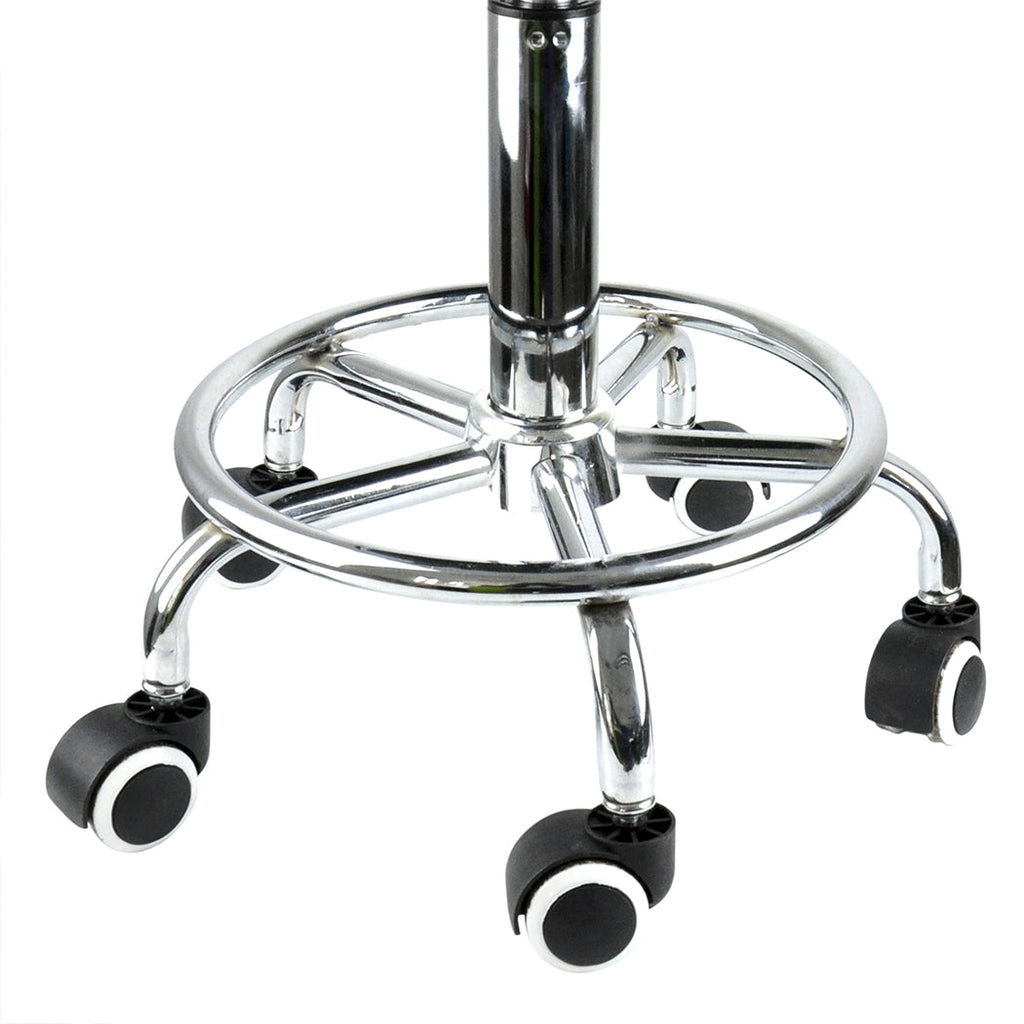 Two burgundy PU leather swivel salon stools with steel frames and rolling casters — view 5