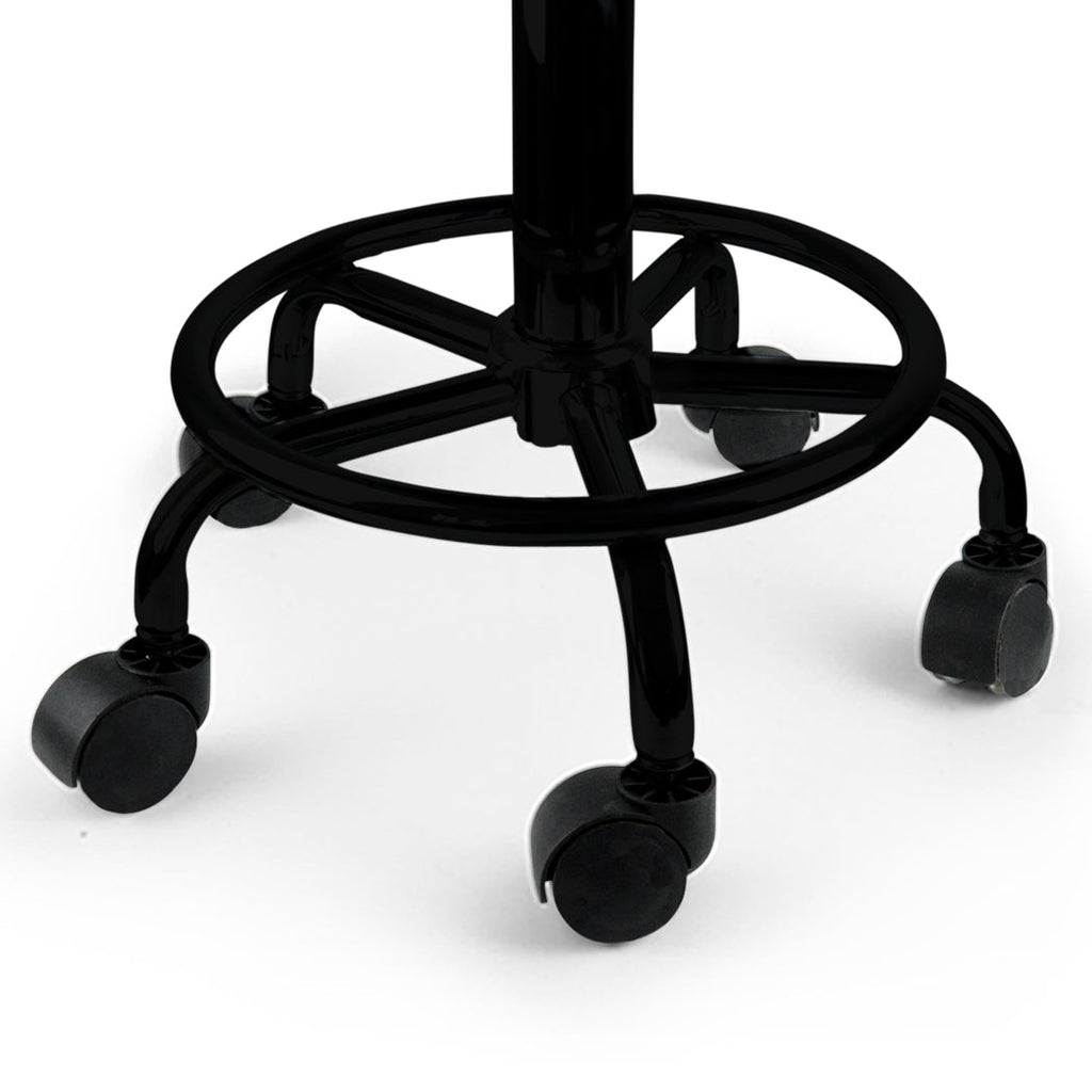 Set of two black PU leather Levede swivel bar stools with casters and circular footrests — view 5
