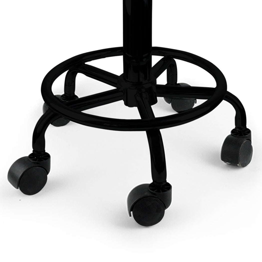 Set of two black PU leather Levede swivel bar stools with casters and circular footrests — view 5
