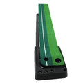 Green portable golf putting mat with dual holes and automatic ball return track