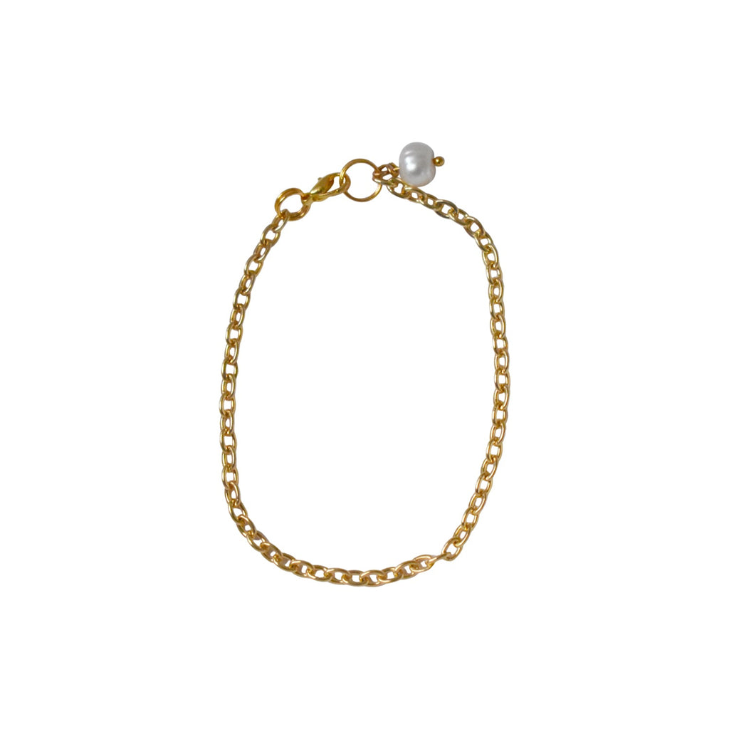 Simple coin pearl on a delicate gold plated chain adjustable bracelet and anklet jewelry piece — view 3