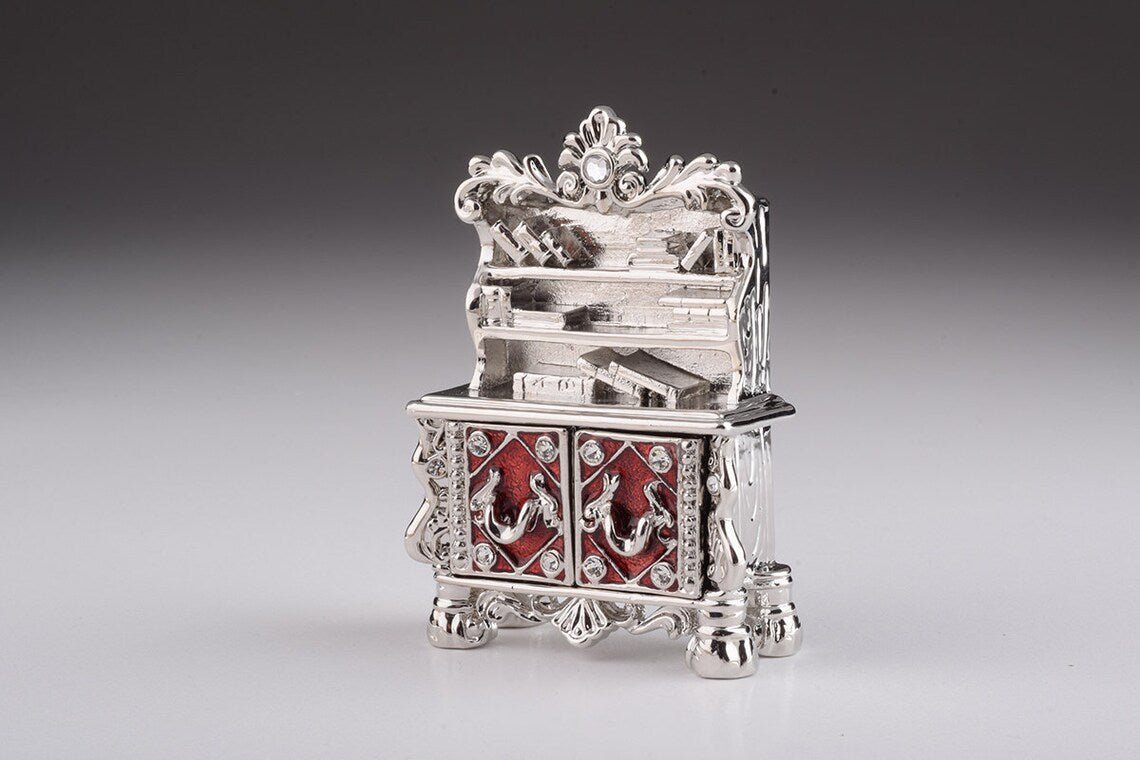 Vintage vanity table trinket box with hand-painted enamel and Austrian crystals on a gold-plated base. — view 2