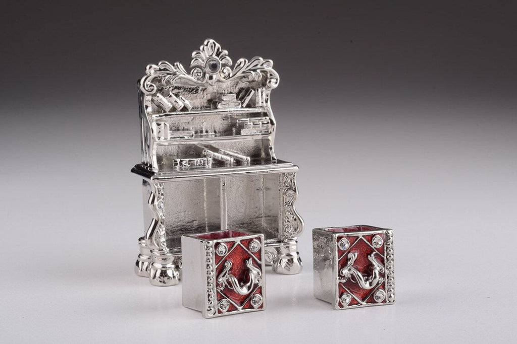 Vintage vanity table trinket box with hand-painted enamel and Austrian crystals on a gold-plated base. — view 4