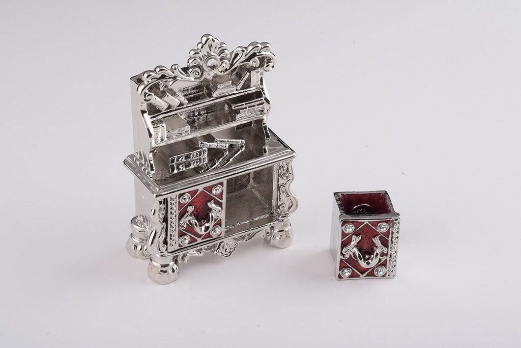 Vintage vanity table trinket box with hand-painted enamel and Austrian crystals on a gold-plated base. — view 5
