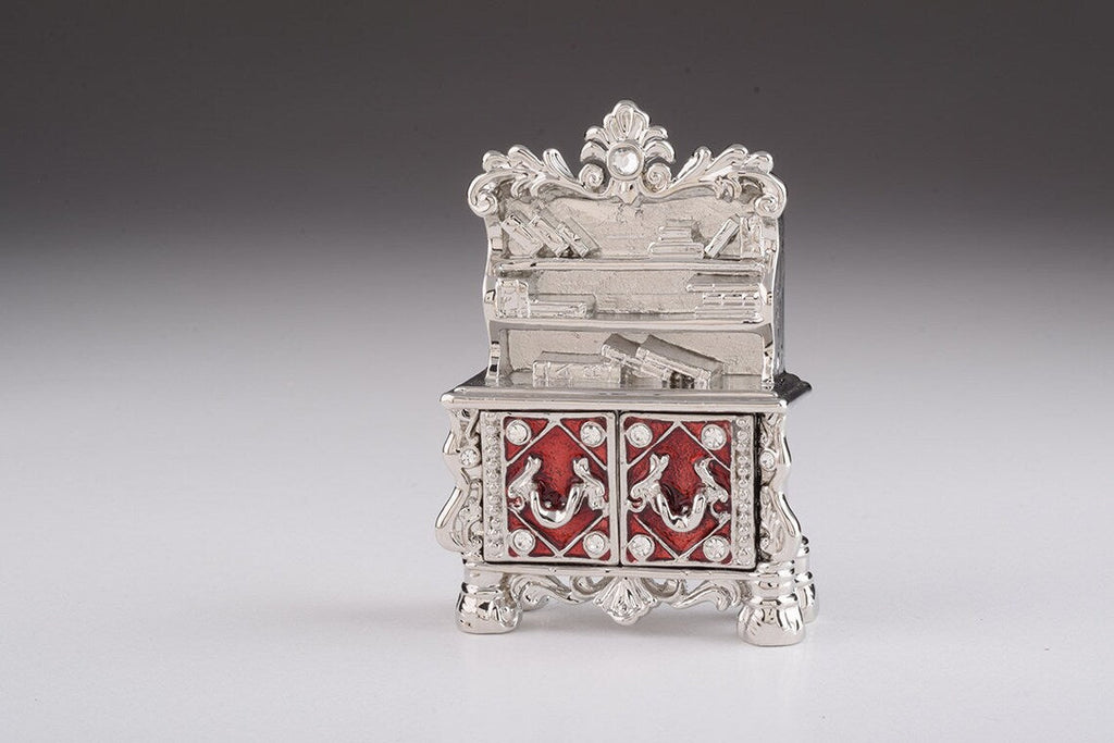 Vintage vanity table trinket box with hand-painted enamel and Austrian crystals on a gold-plated base.
