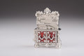Vintage vanity table trinket box with hand-painted enamel and Austrian crystals on a gold-plated base.