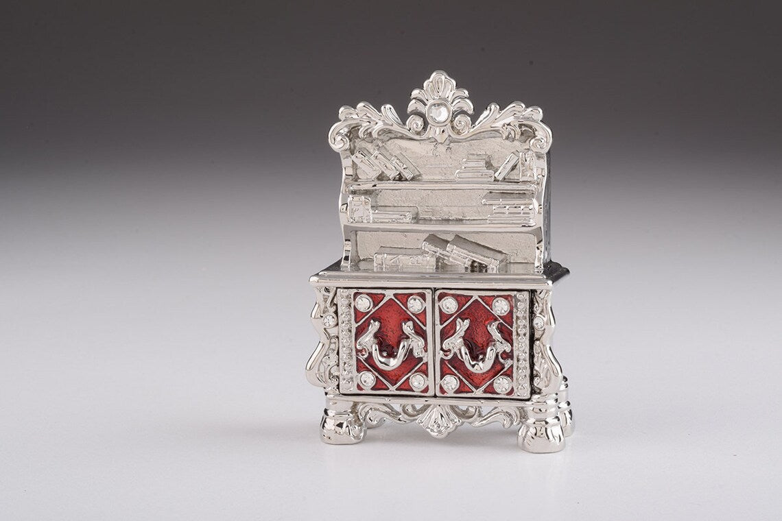 Vintage vanity table trinket box with hand-painted enamel and Austrian crystals on a gold-plated base.