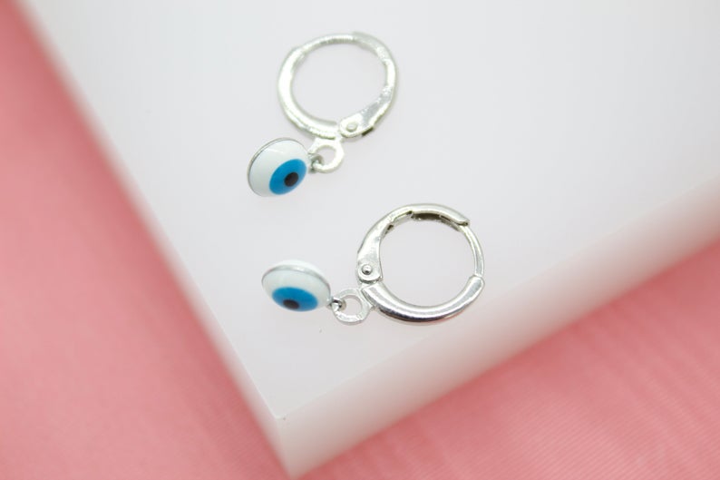 18K gold filled evil eye drop dangle earrings with delicate golden finish — view 4