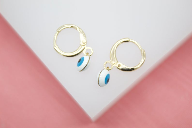 18K gold filled evil eye drop dangle earrings with delicate golden finish — view 2