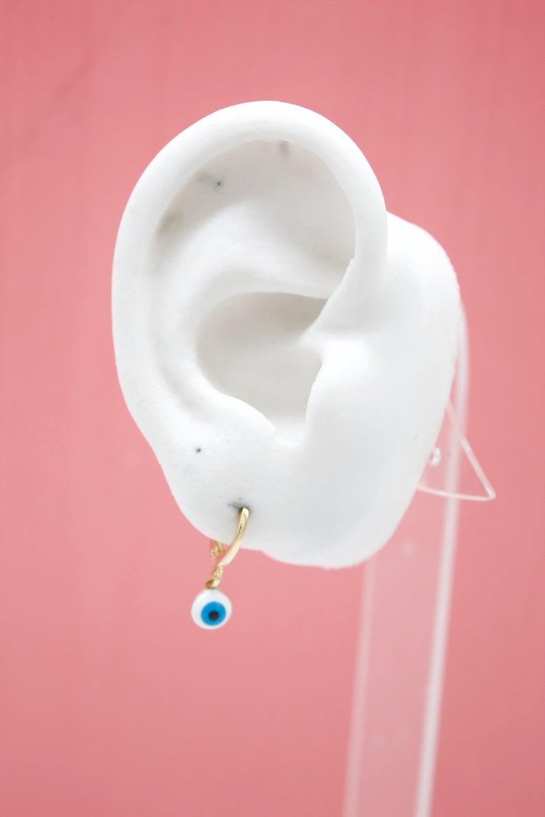 18K gold filled evil eye drop dangle earrings with delicate golden finish — view 3
