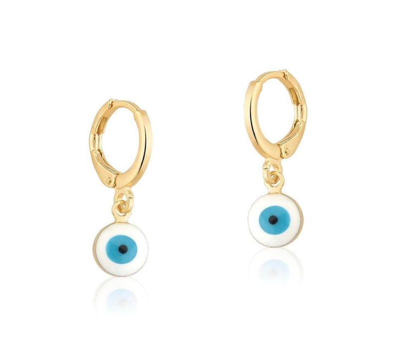 18K gold filled evil eye drop dangle earrings with delicate golden finish
