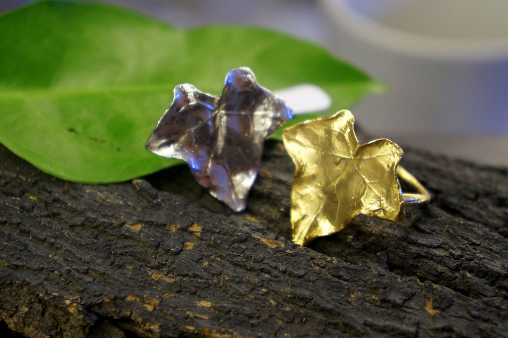 Real Ivy Leaf Silver Statement Ring, Handmade Statement Jewelry, Organic Botanical Band, Unique Gift for Nature Lovers, Gold or Sterling Silver 925-2