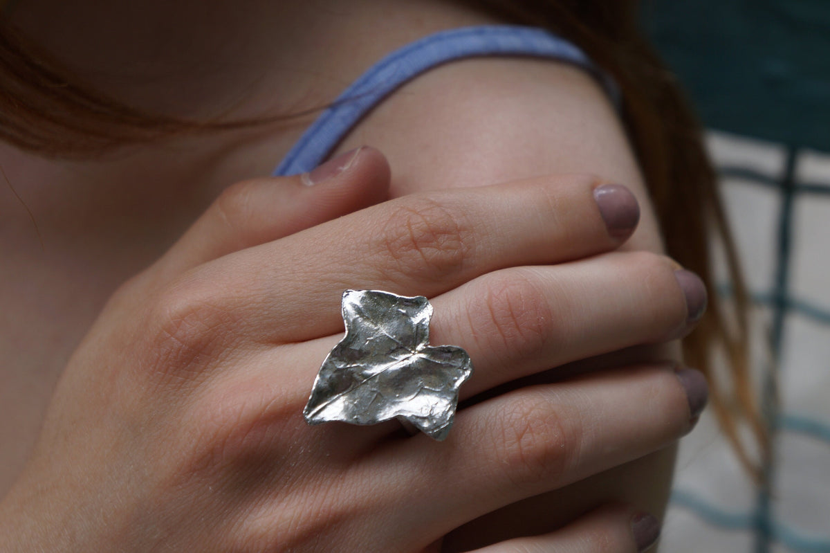 Real Ivy Leaf Silver Statement Ring, Handmade Statement Jewelry, Organic Botanical Band, Unique Gift for Nature Lovers, Gold or Sterling Silver 925-0