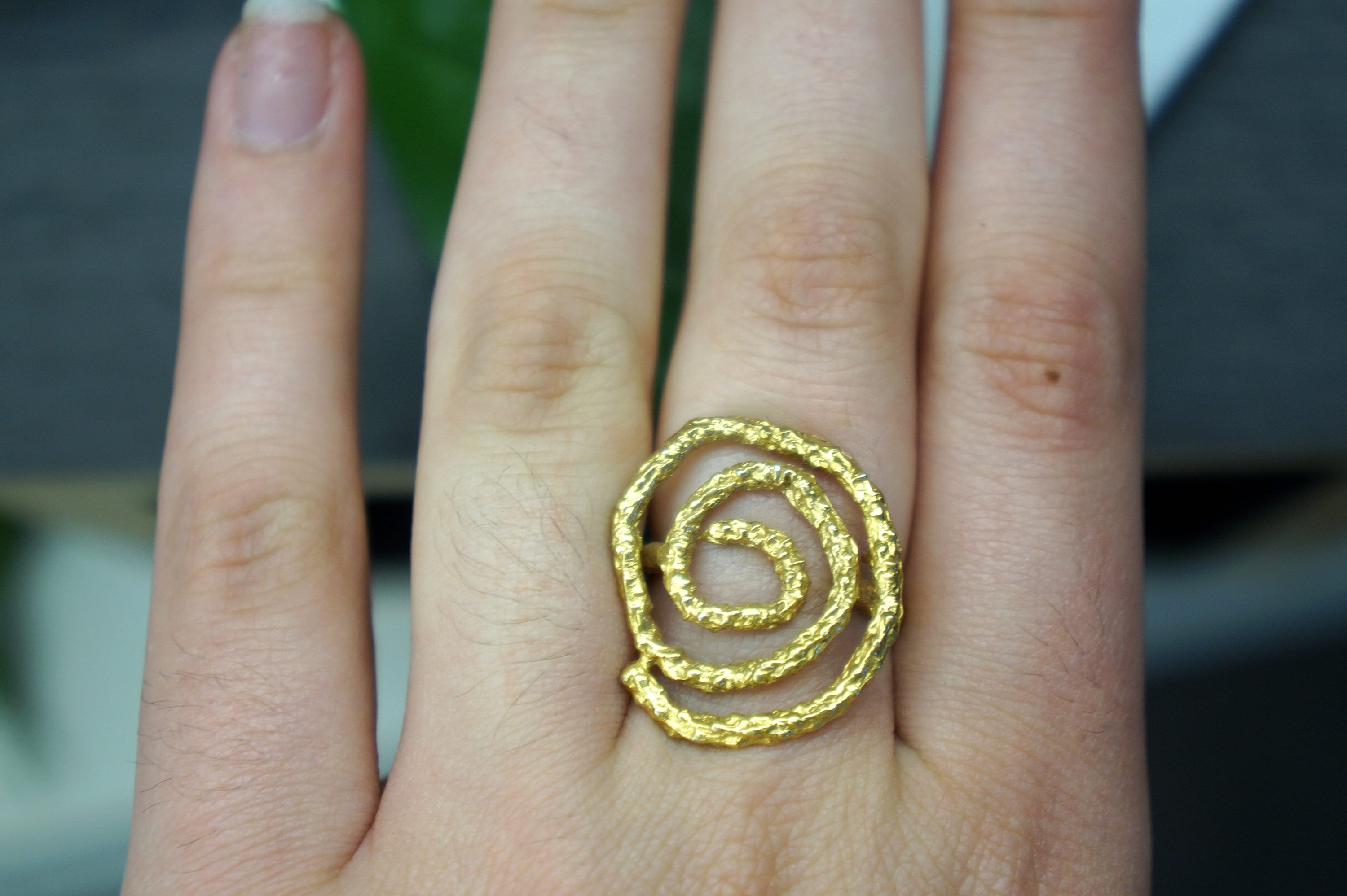 Pine twig sterling silver ring with an adjustable band and detailed natural wood vein textures — view 5