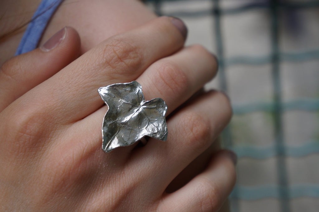 Real Ivy Leaf Silver Statement Ring, Handmade Statement Jewelry, Organic Botanical Band, Unique Gift for Nature Lovers, Gold or Sterling Silver 925-1