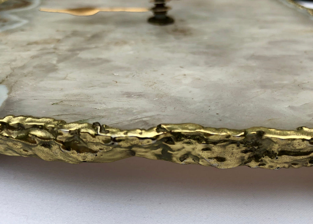 Grey agate wall and desk clock with gold electroplated edges and brass hands. — view 5