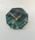 Sage green agate octagon desk and wall clock with metallic gold edges and modern brass hands