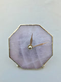 Rose quartz octagon desk clock with metallic gold edges brass hands and matching stand