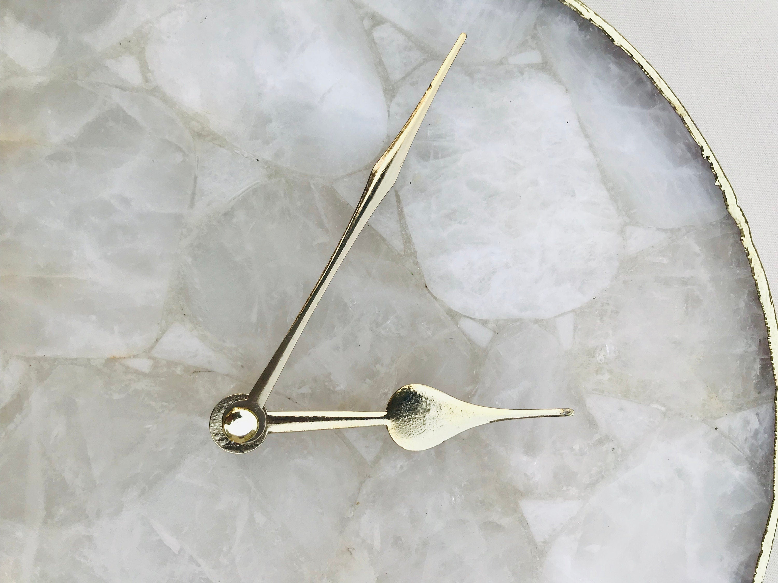 Clear crystal agate wall clock with gold electroplated edges and modern brass hands — view 4