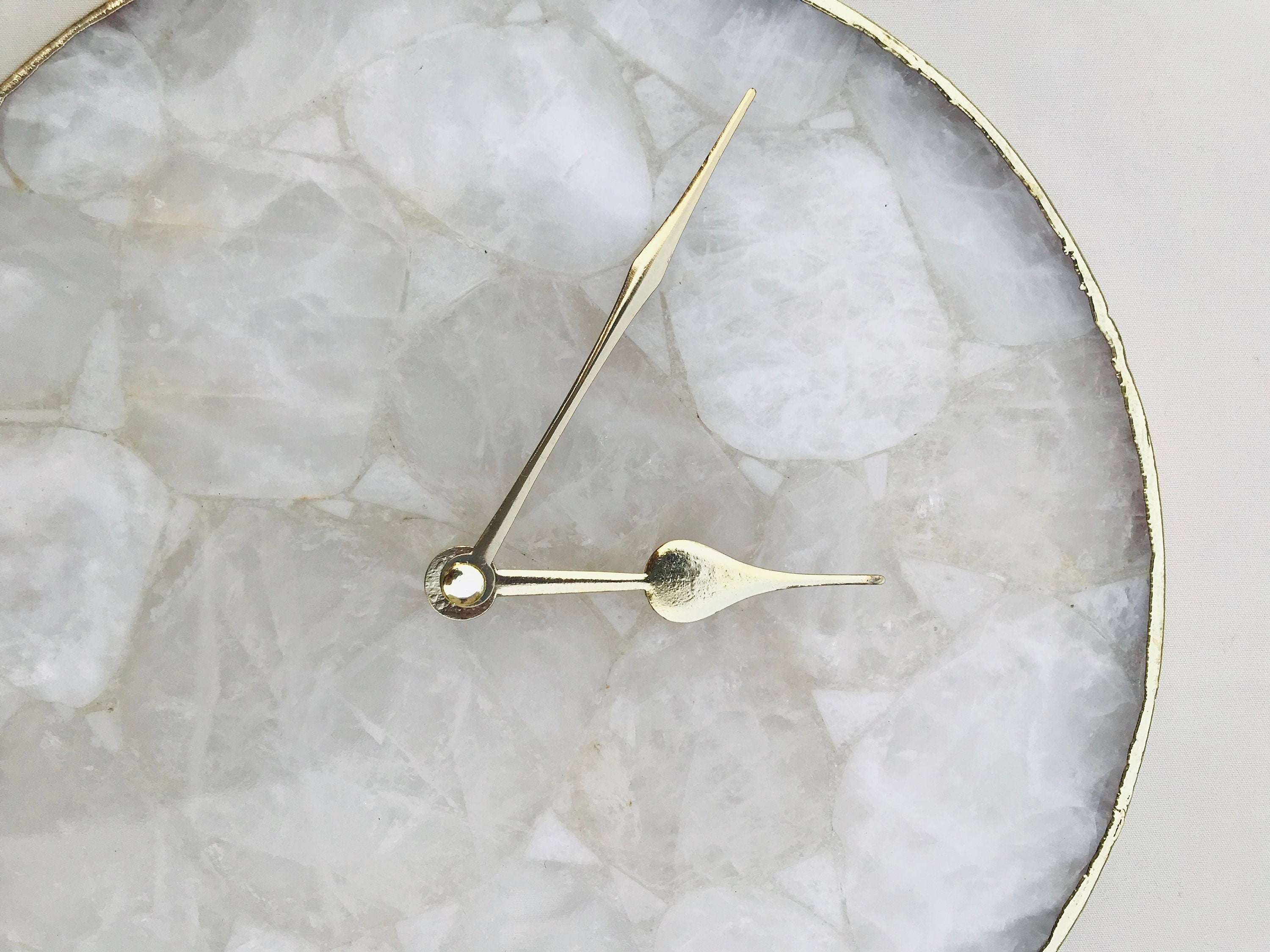 Clear crystal agate wall clock with gold electroplated edges and modern brass hands — view 3