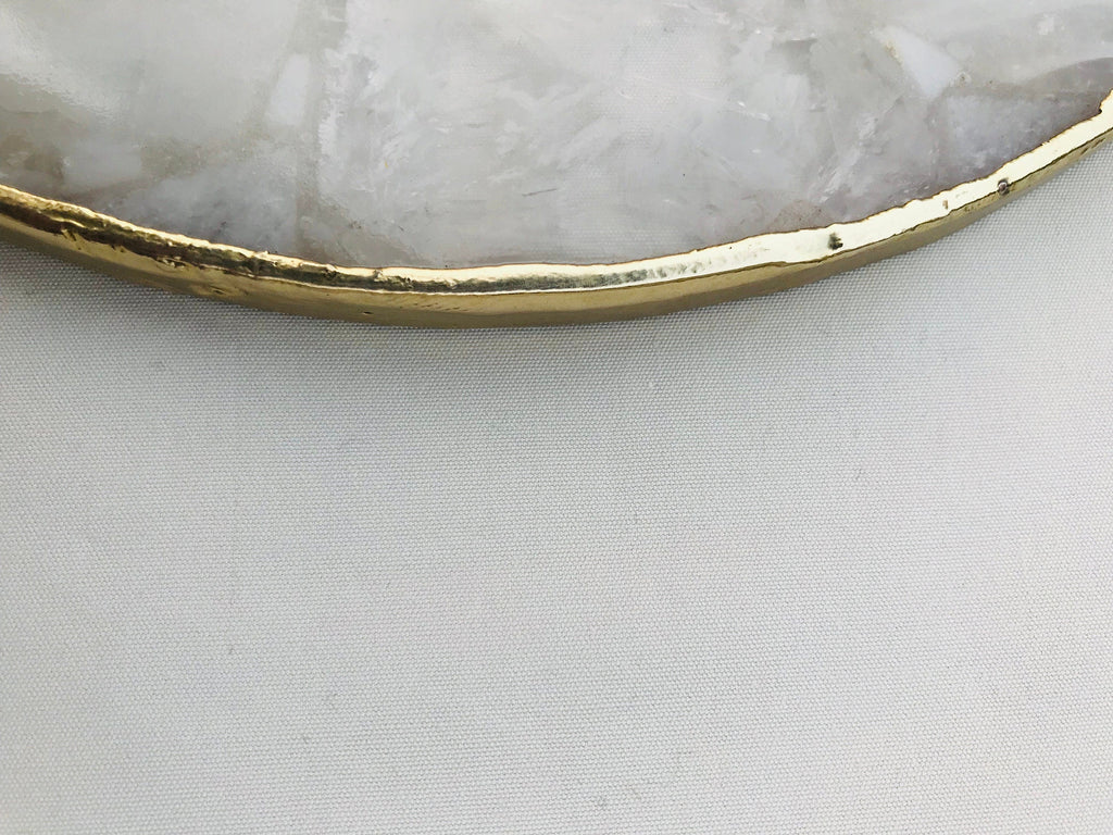 Clear crystal agate wall clock with gold electroplated edges and modern brass hands — view 5