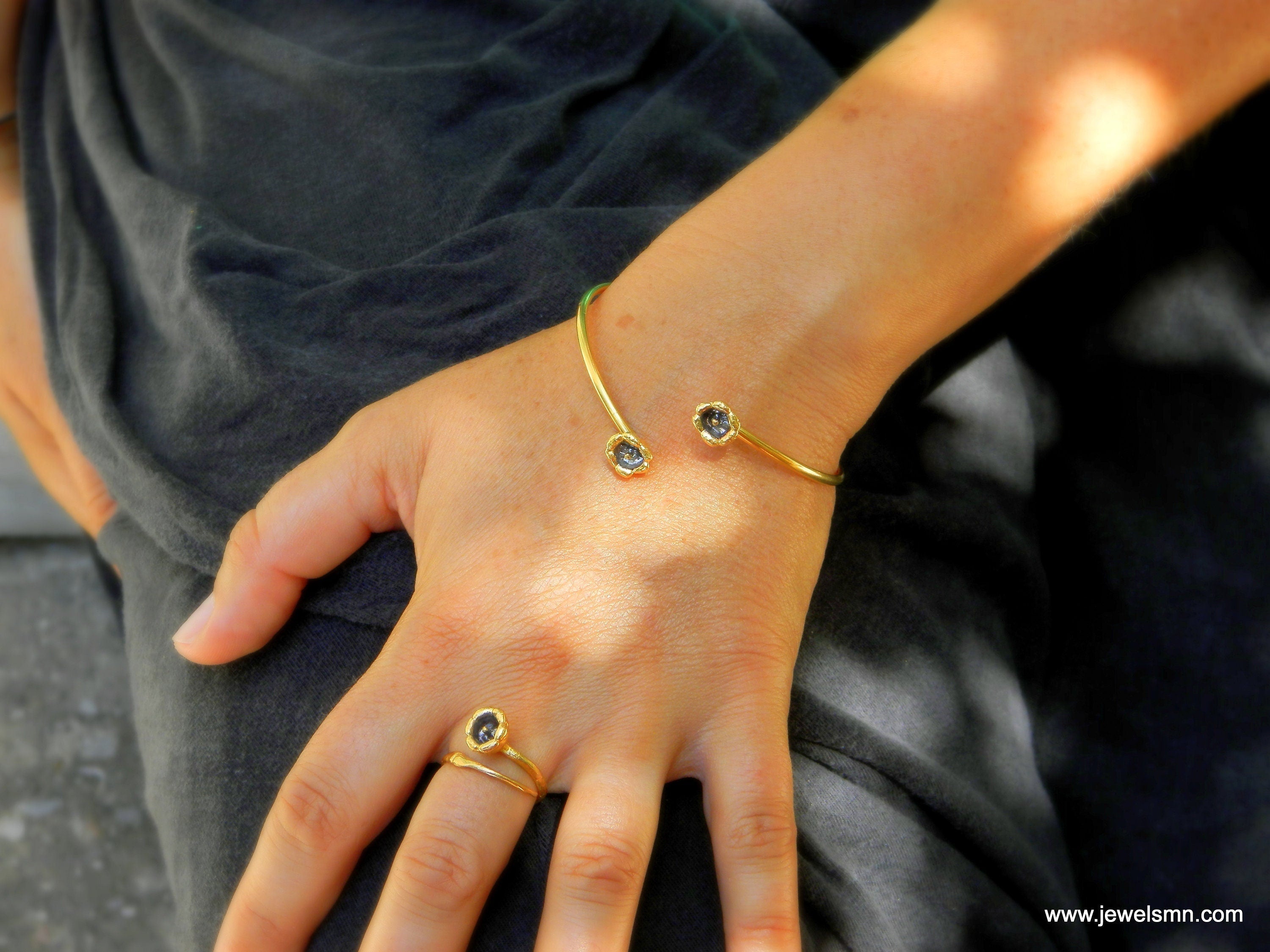 Gold lily flower ring with delicate botanical details in 14k gold-plated sterling silver — view 2