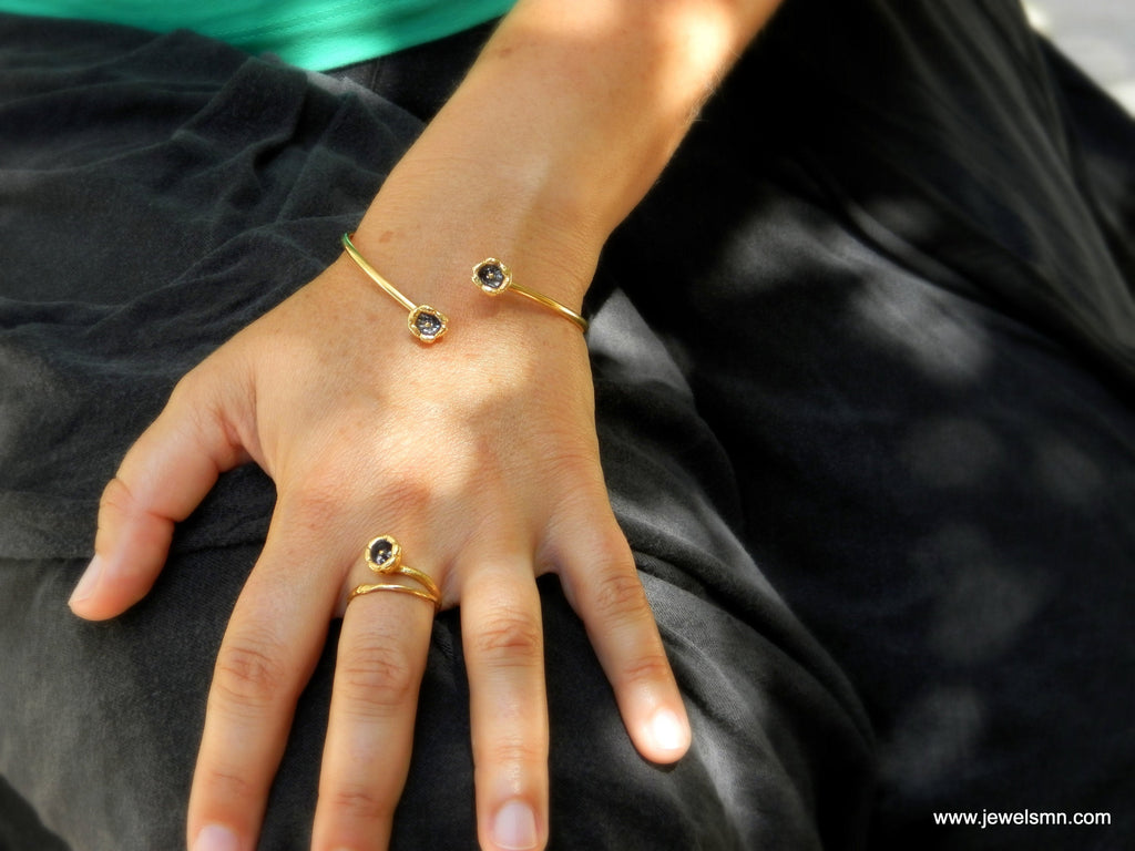 Gold lily flower ring with delicate botanical details in 14k gold-plated sterling silver — view 4