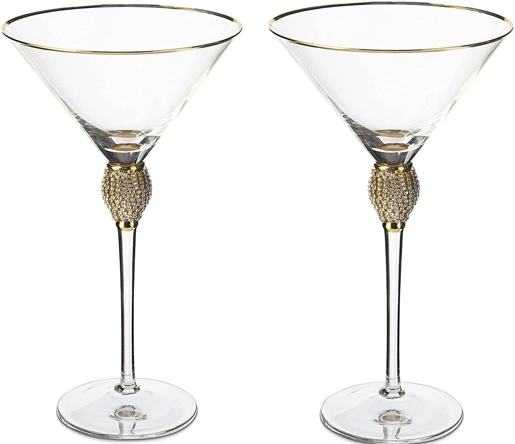 Diamond collection two piece stemmed martini glasses set featuring gold rims and crystal embellished centerpieces — view 5