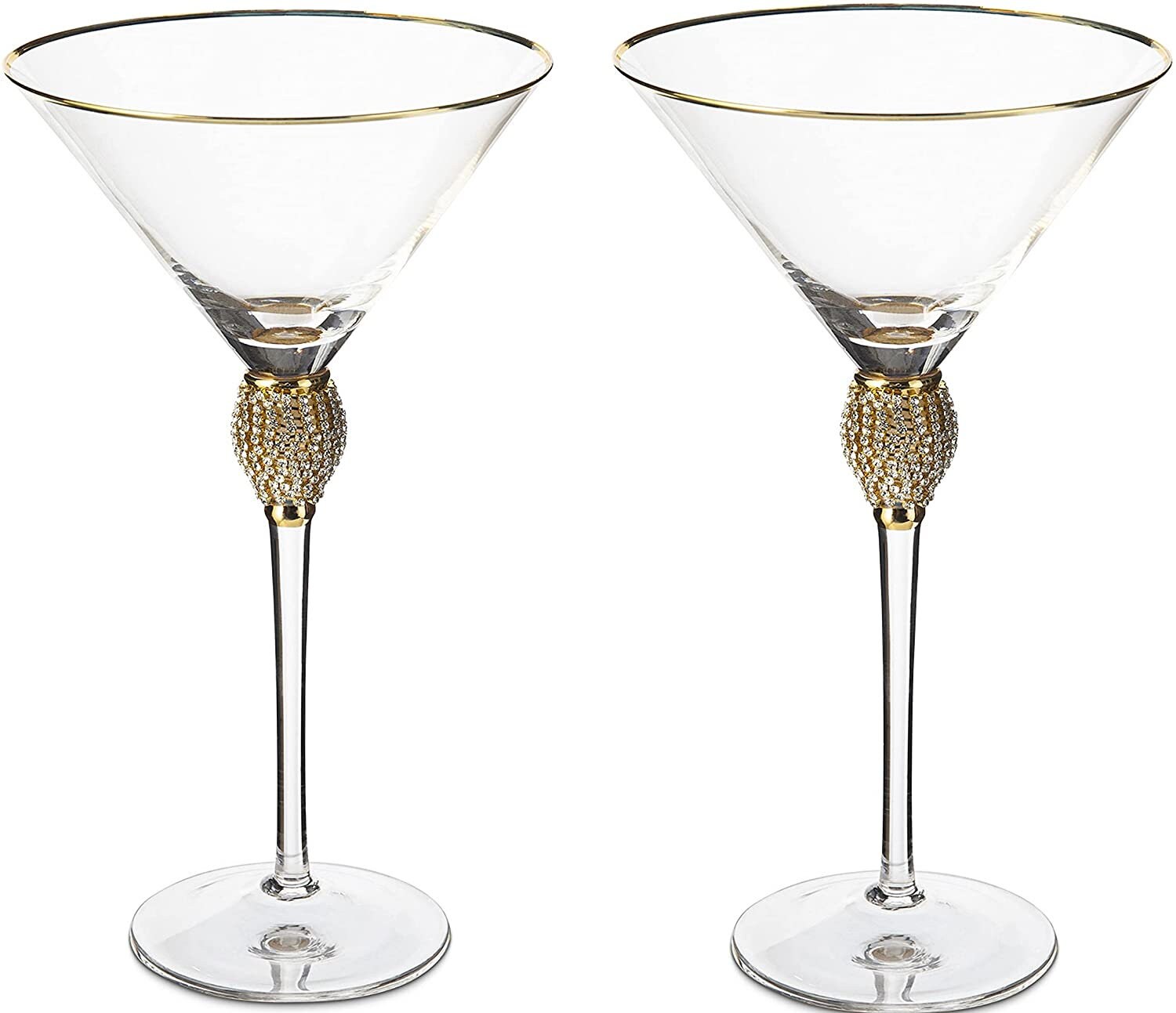 Diamond collection two piece stemmed martini glasses set featuring gold rims and crystal embellished centerpieces — view 5