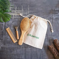 Bamboo hair brush set with comb cleaner and reusable travel bag for natural hair care styling